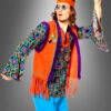 Buntes Hippiehemd Mit Fransenweste -Halloween Kostümladen 177 330154 hippiehemd mit weste orange