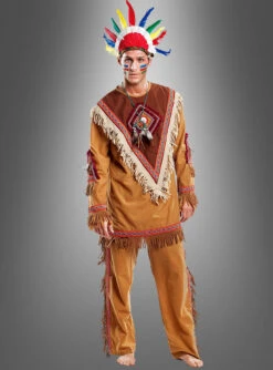 Herrenkostüm Indianer Mit Federschmuck Deluxe