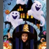 Süße Halloween Türverkleidung Geisterhaus 145x240cm -Halloween Kostümladen 31 24732 bunte halloween tuerverkleidung geisterhaus