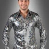 70er Disco Hemd Hologramm Kreise Silber -Halloween Kostümladen 42 221269 disco hemd 70er jahre silber hologramm
